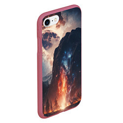 Чехол iPhone 7/8 матовый Галактика как ночное небо над пейзажем, цвет: 3D-малиновый — фото 2