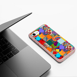 Чехол iPhone 7/8 матовый Разноцветные лоскуты, цвет: 3D-светло-розовый — фото 2