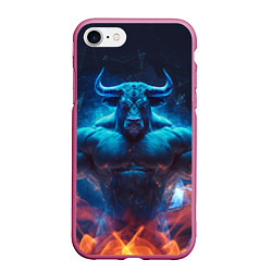 Чехол iPhone 7/8 матовый Накаченный бык, цвет: 3D-малиновый