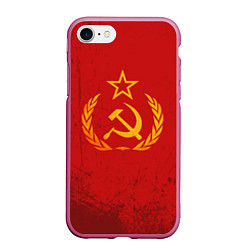 Чехол iPhone 7/8 матовый СССР серп и молот, цвет: 3D-малиновый