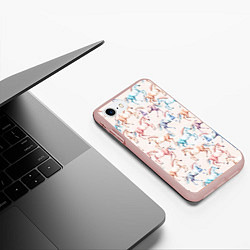 Чехол iPhone 7/8 матовый Лошади акварельные - паттерн, цвет: 3D-светло-розовый — фото 2