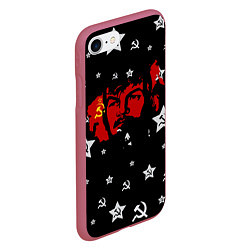 Чехол iPhone 7/8 матовый Ленин на фоне звезд, цвет: 3D-малиновый — фото 2