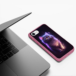 Чехол iPhone 7/8 матовый Неоновый котик и луна, цвет: 3D-малиновый — фото 2