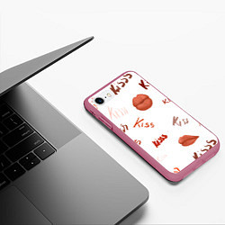 Чехол iPhone 7/8 матовый Поцелуйчики, цвет: 3D-малиновый — фото 2