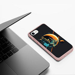 Чехол iPhone 7/8 матовый Футуристичная станция в космосе, цвет: 3D-светло-розовый — фото 2