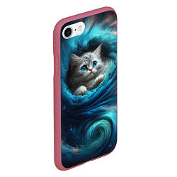 Чехол iPhone 7/8 матовый Котик в звездных облаках, цвет: 3D-малиновый — фото 2