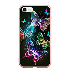 Чехол iPhone 7/8 матовый Неоновые дикие бабочки, цвет: 3D-светло-розовый