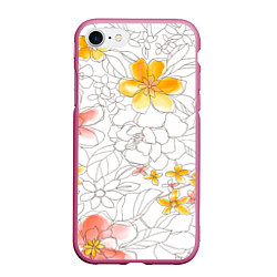 Чехол iPhone 7/8 матовый Нарисованный цветы - светлый, цвет: 3D-малиновый