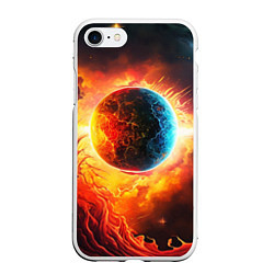 Чехол iPhone 7/8 матовый Планета в огненном космосе, цвет: 3D-белый