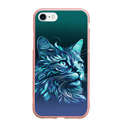 Чехол iPhone 7/8 матовый Неоновый кот: фиолетовые и бирюзовые линии, цвет: 3D-светло-розовый