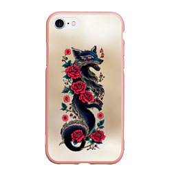 Чехол iPhone 7/8 матовый Irezumi - татуировка лиса в розах, цвет: 3D-светло-розовый