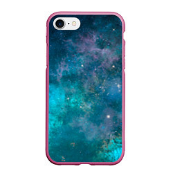 Чехол iPhone 7/8 матовый Абстрактный светло-синий космос и звёзды, цвет: 3D-малиновый
