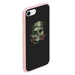 Чехол iPhone 7/8 матовый Зеленый череп с розами, цвет: 3D-светло-розовый — фото 2