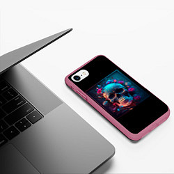 Чехол iPhone 7/8 матовый Неоновый мексиканский череп, цвет: 3D-малиновый — фото 2