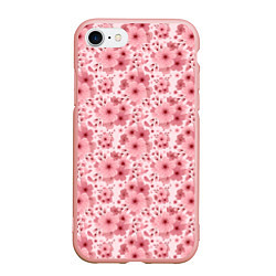Чехол iPhone 7/8 матовый Розовые цветы узор, цвет: 3D-светло-розовый
