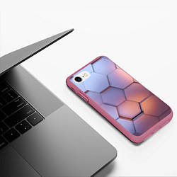 Чехол iPhone 7/8 матовый Металлические шестиугольники, цвет: 3D-малиновый — фото 2