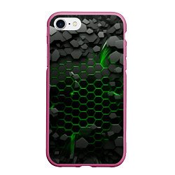 Чехол iPhone 7/8 матовый Взрыв зеленых плит, цвет: 3D-малиновый
