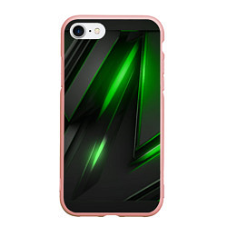 Чехол iPhone 7/8 матовый Черные пластины с зеленым свечением, цвет: 3D-светло-розовый