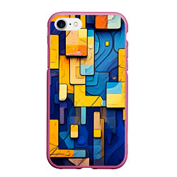 Чехол iPhone 7/8 матовый Синие и жёлтые фигуры, цвет: 3D-малиновый