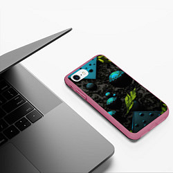 Чехол iPhone 7/8 матовый Зеленые абстрактные листья, цвет: 3D-малиновый — фото 2