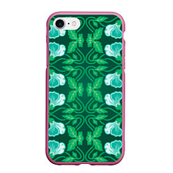 Чехол iPhone 7/8 матовый Зелёный цветочный паттерн, цвет: 3D-малиновый