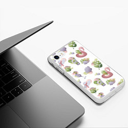 Чехол iPhone 7/8 матовый Пляжный паттерн с коктейлями и фламинго, цвет: 3D-белый — фото 2