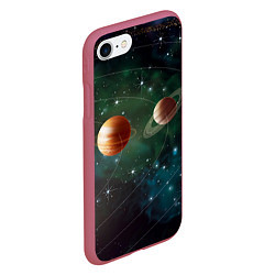 Чехол iPhone 7/8 матовый Планетная система, цвет: 3D-малиновый — фото 2