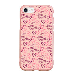 Чехол iPhone 7/8 матовый I love you паттерн, цвет: 3D-светло-розовый