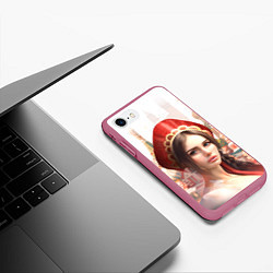 Чехол iPhone 7/8 матовый Девушка в кокошнике с косой - кремль, цвет: 3D-малиновый — фото 2