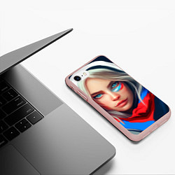 Чехол iPhone 7/8 матовый Девушка с голубыми глазами в флаге, цвет: 3D-светло-розовый — фото 2