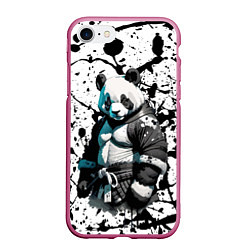 Чехол iPhone 7/8 матовый Panda samurai on the background of blots, цвет: 3D-малиновый