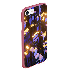 Чехол iPhone 7/8 матовый Фиолетовые и светящиеся кубы, цвет: 3D-малиновый — фото 2