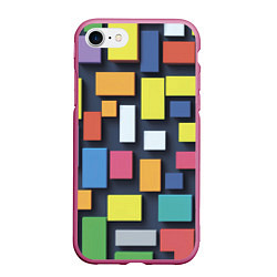 Чехол iPhone 7/8 матовый Тетрис цветные кубики, цвет: 3D-малиновый