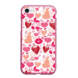 Чехол iPhone 7/8 матовый Клубничная любовь, цвет: 3D-малиновый