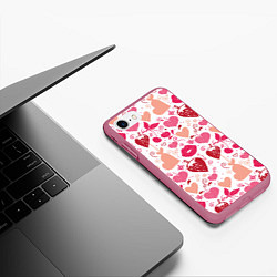 Чехол iPhone 7/8 матовый Клубничная любовь, цвет: 3D-малиновый — фото 2