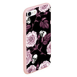 Чехол iPhone 7/8 матовый Розовые цветы с черепами, цвет: 3D-светло-розовый — фото 2