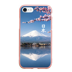 Чехол iPhone 7/8 матовый Цветущая сакура на фоне Фудзиямы - Япония, цвет: 3D-светло-розовый