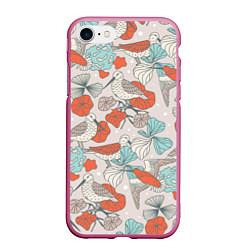 Чехол iPhone 7/8 матовый Птички и маки, цвет: 3D-малиновый