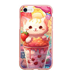 Чехол iPhone 7/8 матовый Котик в клубничком коктейле, цвет: 3D-светло-розовый