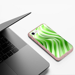 Чехол iPhone 7/8 матовый Белые и зеленый волны, цвет: 3D-светло-розовый — фото 2