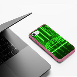 Чехол iPhone 7/8 матовый Зеленые световые объекты, цвет: 3D-малиновый — фото 2