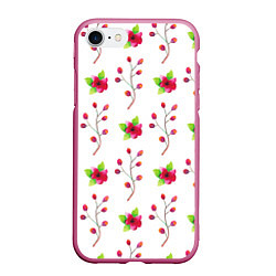 Чехол iPhone 7/8 матовый Red flowers, цвет: 3D-малиновый