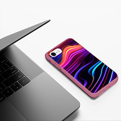 Чехол iPhone 7/8 матовый Неоновые волны, цвет: 3D-малиновый — фото 2