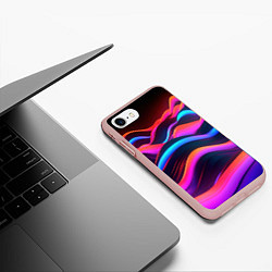 Чехол iPhone 7/8 матовый Неоновые фиолетовые волны, цвет: 3D-светло-розовый — фото 2