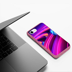 Чехол iPhone 7/8 матовый Неоновые абстрактные волны, цвет: 3D-малиновый — фото 2