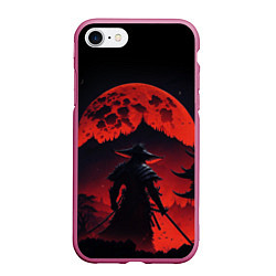Чехол iPhone 7/8 матовый Самурай, деревня и луна - мрачный, цвет: 3D-малиновый