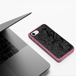 Чехол iPhone 7/8 матовый Black dragon - grunge, цвет: 3D-малиновый — фото 2