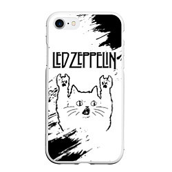 Чехол iPhone 7/8 матовый Led Zeppelin рок кот на светлом фоне, цвет: 3D-белый