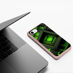 Чехол iPhone 7/8 матовый Неоновые зелёные блоки, цвет: 3D-светло-розовый — фото 2