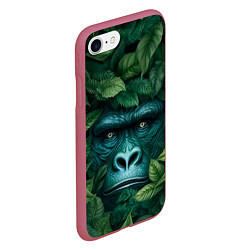 Чехол iPhone 7/8 матовый Горилла в кустах джунгли, цвет: 3D-малиновый — фото 2